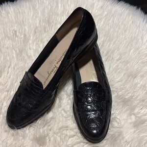 Salvatore Ferragamo Black Embossed Leather Loafers